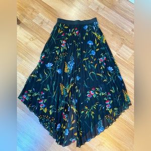 Maje skirt. Pleated, sheer black floral midi with elastic waist. Size XS